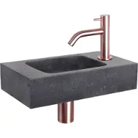 Differnz Force fonteinset natuursteen bombai black met gebogen kraan rood koper
