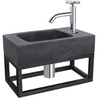 Differnz Fonteinset bombai natuursteen en handoekrek 40x22x9 cm zwart met gebogen kruis kraan chroom