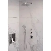 Brauer Brushed Edition thermostatische inbouw regendouche SET 10 met 30 cm douchekop en gebogen muurarm en 3-standen handdouche en doucheslang en wandaansluitbocht RVS geborsteld PVD