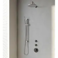 Brauer Brushed Edition thermostatische inbouw regendouche SET 15 met 20 cm douchekop en gebogen muurarm en staaf handdouche en doucheslang en geïntegreerde glijstang RVS geborsteld PVD