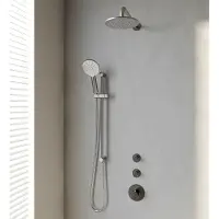 Brauer Inbouw Regendouche Set Brushed Edition Gebogen Wanduitloop Ronde Hoofddouche 20 cm Met Twee Stopkranen Glijstang en Handdouche 3 Standen RVS Look