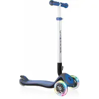 Globber ELITE DELUXE LIGHTS – Loopfiets voor kinderen, 120/80 mm, ABEC 5, 3 wielen, in hoogte verstelbaar, LED-wielen, donkerblauw