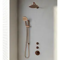 Brauer Copper Edition complete inbouw regendouche met 3 standen handdouche, gebogen wandarm, glijstang en hoofddouche 20cm set 21 koper geborsteld PVD