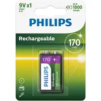 Philips Oplaadbare batterij 9VB1A17/10, Oplaadbare batterij, Nikkel-metaalhydride (NiMH), 8,4 V, 170 mAh, 58 g, 94 x 130 x 25 mm