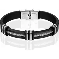LGT JWLS RVS Siliconen armband Mesh Zwart Zilverkleurig