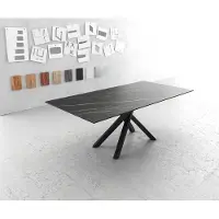 DELIFE Eettafel Edge 200x100cm Laminam keramiek bruin middenpoot kruis zwart