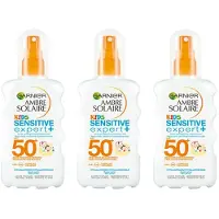 Garnier 3x Garnier Ambre Solaire Sensitive Expert+ Kids Zonnebrandspray Spf 50+ 200 Ml