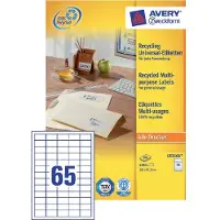 Avery Zweckform Etiketten LR3666, A4, universeel, permanente kleefstof, geschikt voor printer, gerecycled papier, rechthoekig, natuurlijk wit, 6500 stuks op 100 vel