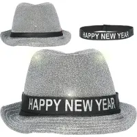 Folat hoed Trilby Happy New Year lurex zilver/zwart one-size