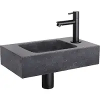 Differnz Fonteinset bombai natuursteen 40x22x9 cm zwart met rechte kraan mat zwart