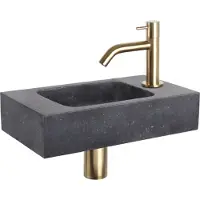 Differnz Force fonteinset natuursteen bombai black met gebogen kraan mat goud