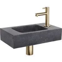 Differnz Force fonteinset natuursteen bombai black met rechte kraan mat goud