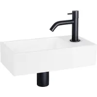 Differnz Fonteinset solid solid surface 36x18.5x9 cm wit met gebogen kraan mat zwart