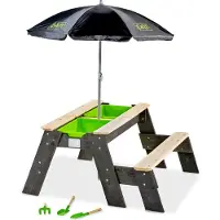 Exit Aksent Zand- Water- & Picknicktafel (1 Bankje) - met Parasol & Tuingereedschap - Watertafel - Zandbak - Hout - Kinderen Buiten