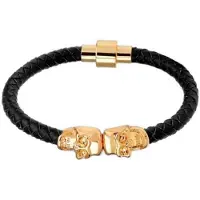 LGT JWLS LGT Jewels Leren armband Edelstaal Twin Skull Goudkleurig Zwart