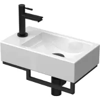 Proline Loft Fonteinpack Keramiek Met Kraangat Links - Met Stalen Frame - Toebehoren Mat Zwart - 8718835152253 - Rechthoekig - Wastafels, Fonteinen,