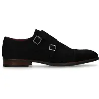 Manfield Zwarte suède gespschoenen | Maat 44