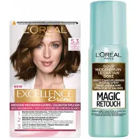 L'Oréal Excellence Creme Haarverf 5.3 Licht Goudbruin + Magic Retouch Uitgroeispray Goud Middenbruin 75 Ml Pakket