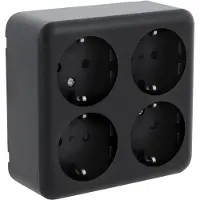 Q-Link Contactdoos | Opbouw | 4-voudig | Met Randaarde | Vierkant | Zwart - 00.945.59