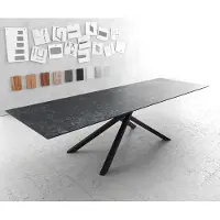 DELIFE Eettafel Edge 300x100cm Laminam keramiek grijs middenpoot kruis zwart
