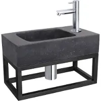 Differnz Fonteinset Bombai black - Natuursteen - Kraan recht chroom - Met handdoekrek - 40 x 22 x 9 cm