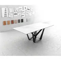 DELIFE Eettafel Edge 200x100cm Laminam keramiek wit middenpoot vlak staal zwart
