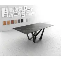 DELIFE Eettafel Edge 200x100cm Laminam keramiek bruin middenpoot vlak staal zwart