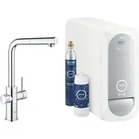 GROHE Blue Home 1-gats keukenkraan m. duo L-uitloop uittrekbaar starterkit m. Wifi bluetooth Chilled & Sparkling 3x gekoeld + 3x bruisend water chroom