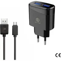 Rico Vitello Oplader , thuislader 2,4A en kabel 1 meter zwart, Micro USB kabel , travel charger , CE certificate