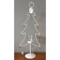 Home Kerstboom kandelaar wit metaal met waxinelicht houder 56 cm hoog - kerstdecoratie met theelicht houder
