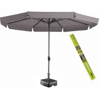 Madison Parasol rond taupe met voet en hoes! Syros 350 cm | Complete set ronde parasol van