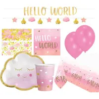 Amscan feestset Hello World Girl papier roze 46-delig