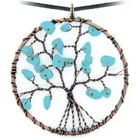 Bloom Turkoois levensboom hanger - 5 cm - ketting inclusief verstelbaar zwart koord