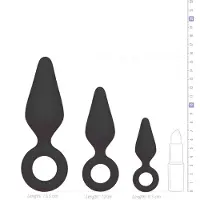 EasyToys - anale plug set met ring - 3 stuks - zwart