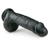 EasyToys - dildo met ballen en zuignap - zwart - 22,5 cm