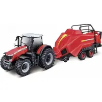 Bburago Massey Ferguson 8740S + BALER LIFTER rood/zwart modelauto schaalmodel 10 CM