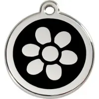 Red Dingo Flower Black roestvrijstalen hondenpenning large/groot dia. 3,8 cm