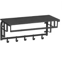 Acaza Kapstok met Plank, Hangende Wandkapstok met 5 Haken in Metaal en Hout, Wandplank van 66cm lang, Zwart