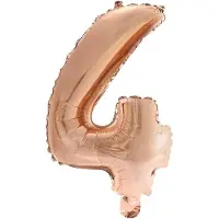 Haza Folie Ballon Cijfer 4 Rosé Goud 41 cm met rietje