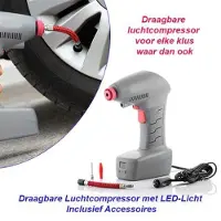 InnovaGoods Draagbare Luchtcompressor met LED-Licht Inclusief Accessoires
