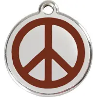 Red Dingo Peace Brown roestvrijstalen hondenpenning large/groot dia. 3,8 cm