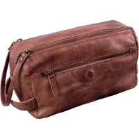 Landleder Toilettas - - Luxe Lederen Toilettas - Rodeo-Washed - Kastanjebruin - afmeting 26 x 14 x 14 cm.