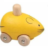 Charl's toys Houten muis met piep, kleur geel