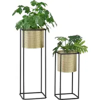 En.casa Bloempot op standaard Mettet set van 2 zwart en goud