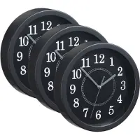 Relaxdays 3 x Ronde wandklok, kleine klok om op te hangen, klassiek design, op batterijen, met secondewijzer, klok, diameter 20 cm, zwart