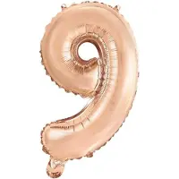 Haza Folie Ballon Cijfer 9 Rosé Goud 41 cm met rietje