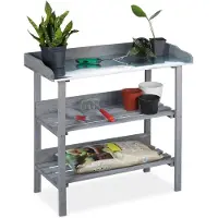 Relaxdays oppottafel hout - 3 etages - tuin, balkon & terras - 86x92x42 cm - zittend of staand tuinieren - grijs