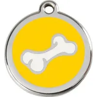 Red Dingo Comic Bone Yellow roestvrijstalen hondenpenning large/groot dia. 3,8 cm