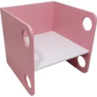Playwood houten kubus stoel - Peuterstoel - Multiplex - Roze met witte zitting