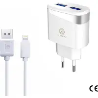Rico Vitello Oplader , thuislader 2,4A en kabel 1 meter wit, USB Lightning voor iPhone, travel charger , CE certificate
